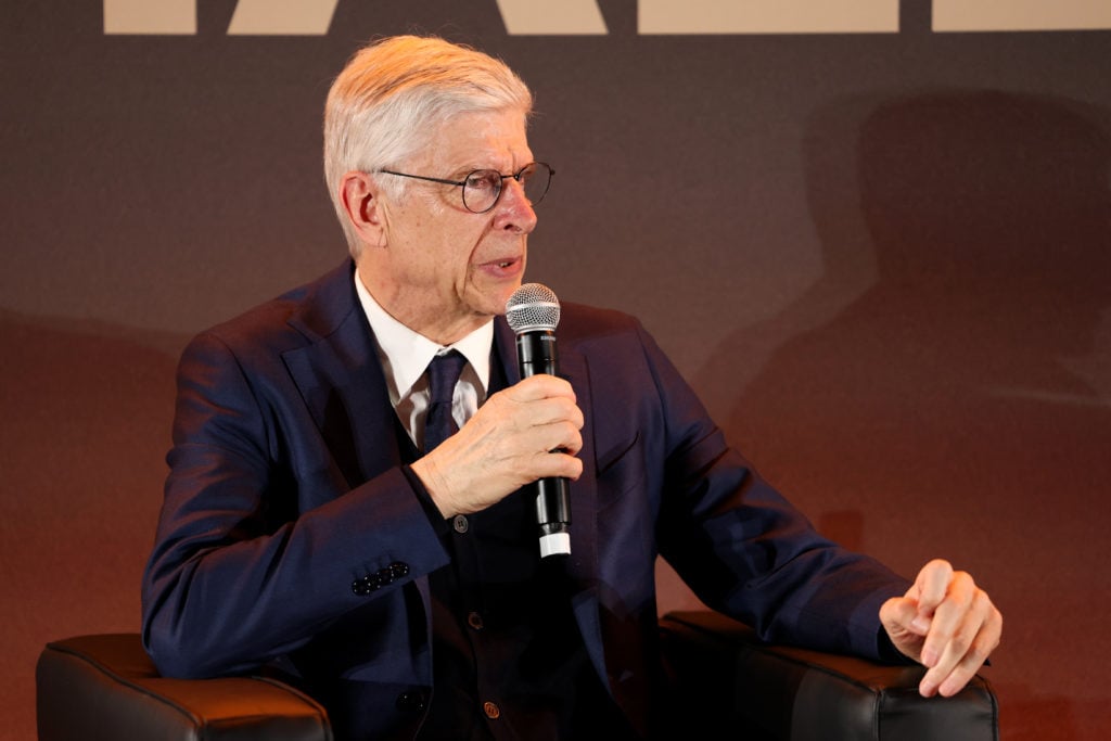 Arsene Wenger speaks during a Premier League Hall of Fame event on May 03, 2023 in London, England.