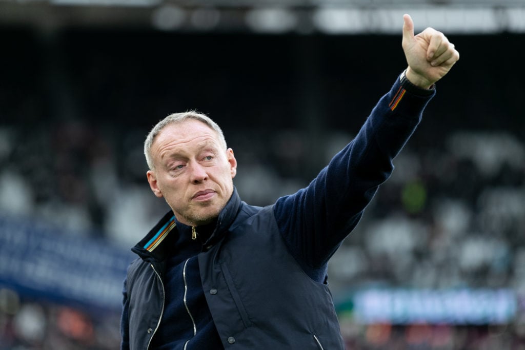 Steve Cooper manager of Nottingham Forest waves the fans ahead of the Premier League match between West Ham United and Nottingham Forest at London ...