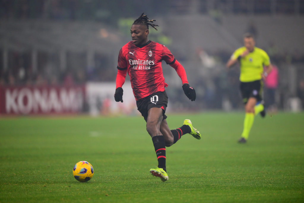 Rafael Leao of AC Milan in action during the Serie A TIM match between AC Milan and Bologna FC - Serie A TIM at Stadio Giuseppe Meazza on January 2...