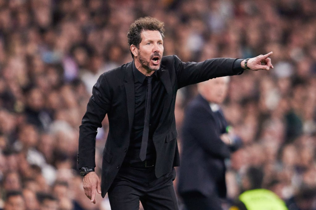 Atletico de Madrid head coach Diego Pablo Simeone reacts...