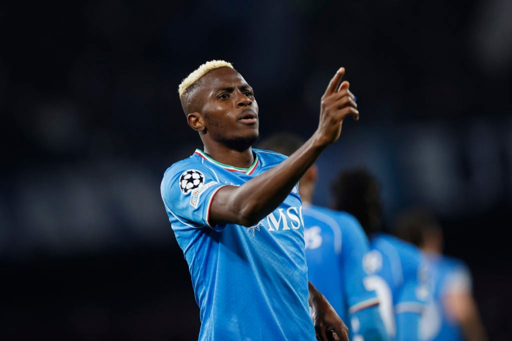 Victor Osimhen in SSC Napoli v FC Barcelona: Round of 16 First Leg - UEFA Champions League 2023/24