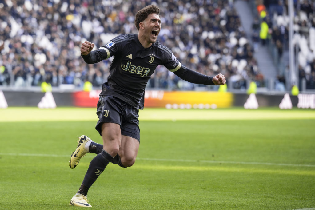 Dusan Vlahovic of Juventus FC celebrates during the Serie A