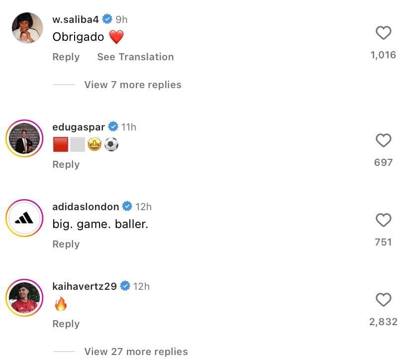 Kai Havertz and William Saliba loved Gabriel Martinelli's Arsenal display