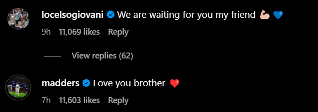 James Maddison and Giovani Lo Celso's replies to Tottenham star Son Heung-min's Instagram post