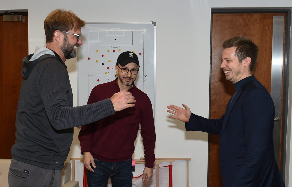 Jurgen Klopp Signs A Contract Extension and chats with Sporting Director Michael Edwards and Mike Gordon FSG President and Liverpool F.C owner at M...