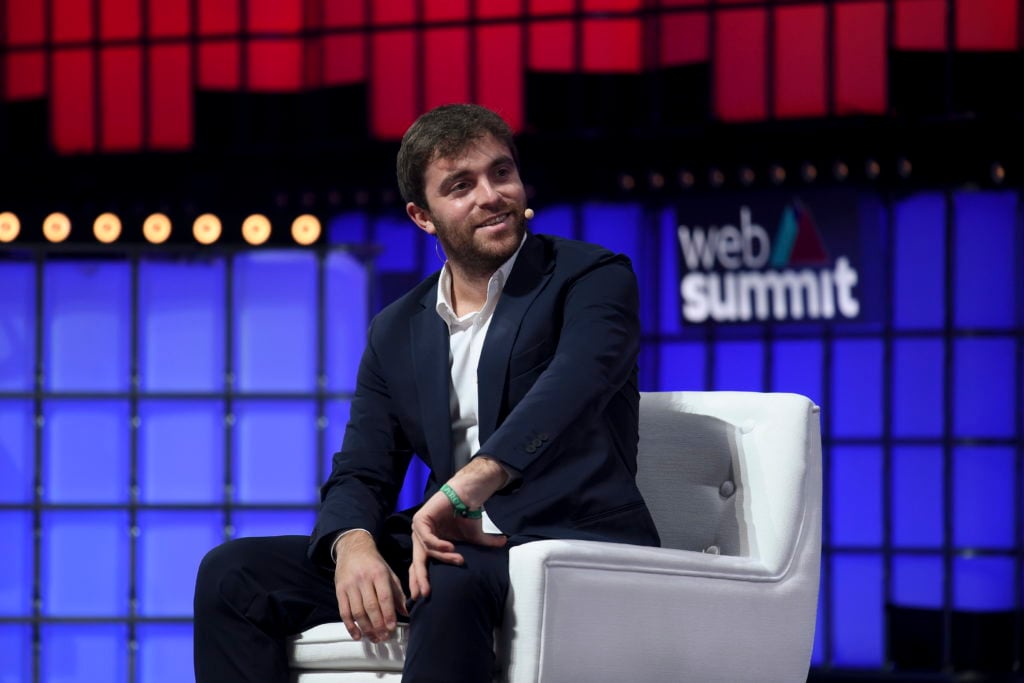 Lisbon , Portugal - 4 November 2021; Fabrizio Romano, Football Journalist, on Centre Stage during day three of Web Summit 2021 at the Altice Arena ...