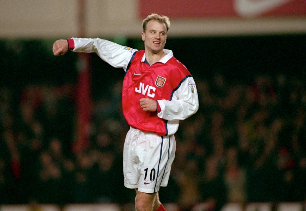 23 February 1999, London - FA Cup - Arsenal v Sheffield United - Dennis Bergkamp celebrates after scoring for Arsenal.