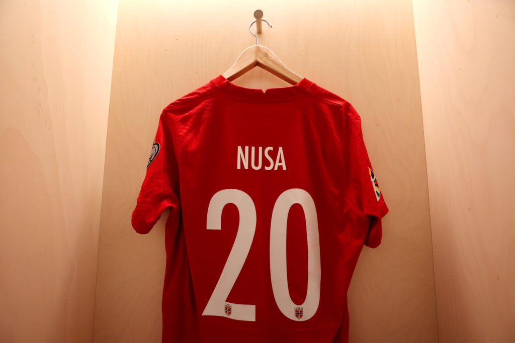 A detailed view of the shirt of Antonio Nusa of Norway inside the dressing room prior to the UEFA EURO 2024 European qualifier match between Norway...