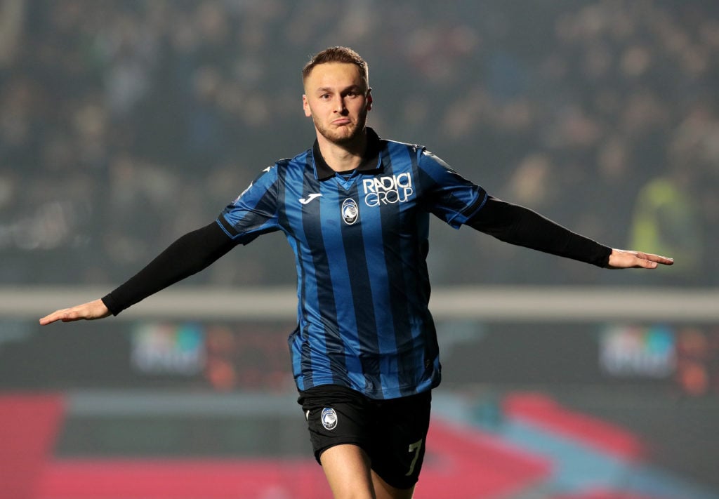 Teun Koopmeiners of Atalanta BC celebrates scoring his team's second goal  during the Serie A TIM match between Atalanta BC and US Sassuolo - Serie...