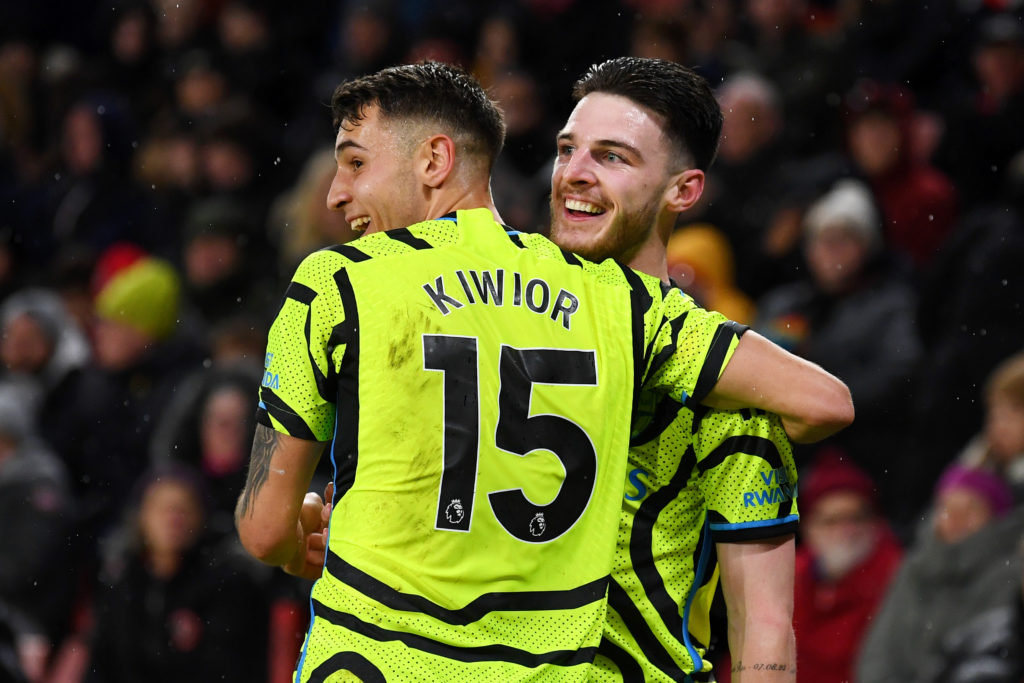 Declan Rice and Jakub Kiwior duirng Sheffield United v Arsenal FC - Premier League