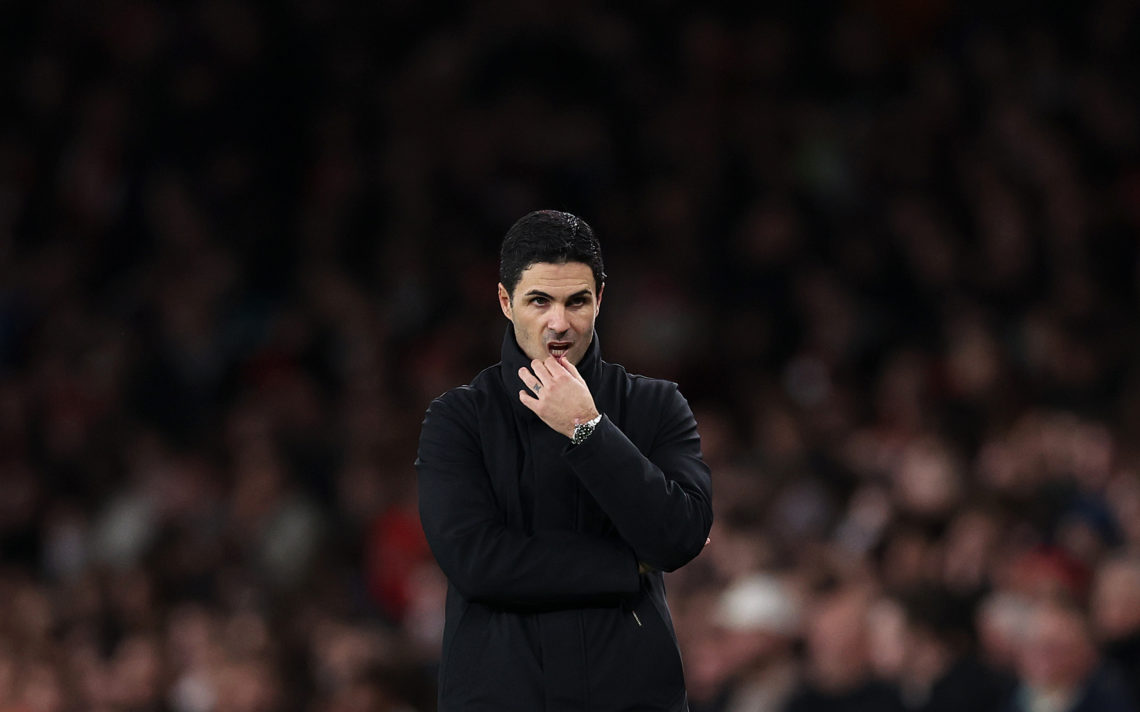 Mikel Arteta, Manager of Arsenal reacts during the UEFA Champions League 2023/24 round of 16 second leg match between Arsenal FC and FC Porto at Em...