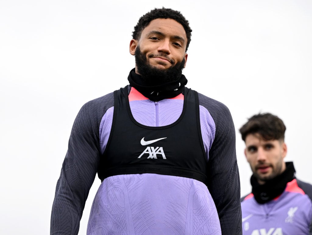 (THE SUN OUT, THE SUN ON SUNDAY OUT) Joe Gomez of Liverpool during a training session at AXA Training Centre during the UEFA Europa League 2023/24 ...