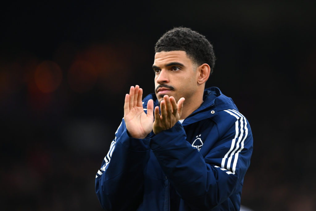 Morgan Gibbs-White of Nottingham Forest is looking dejected as he applauds his team's supporters during the Premier League match between Luton Town and Nottingham Forest at Kenilworth Road in Luton in 2024.