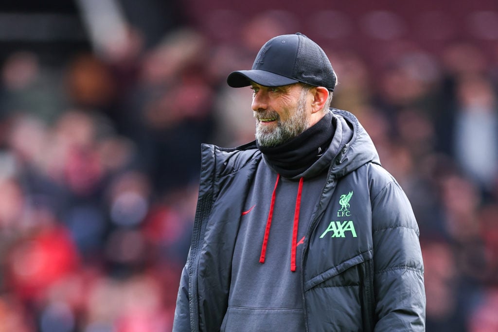 Jurgen Klopp the head coach / manager of Liverpool during the Emirates FA Cup Quarter Final fixture between Manchester United and Liverpool at Old ...