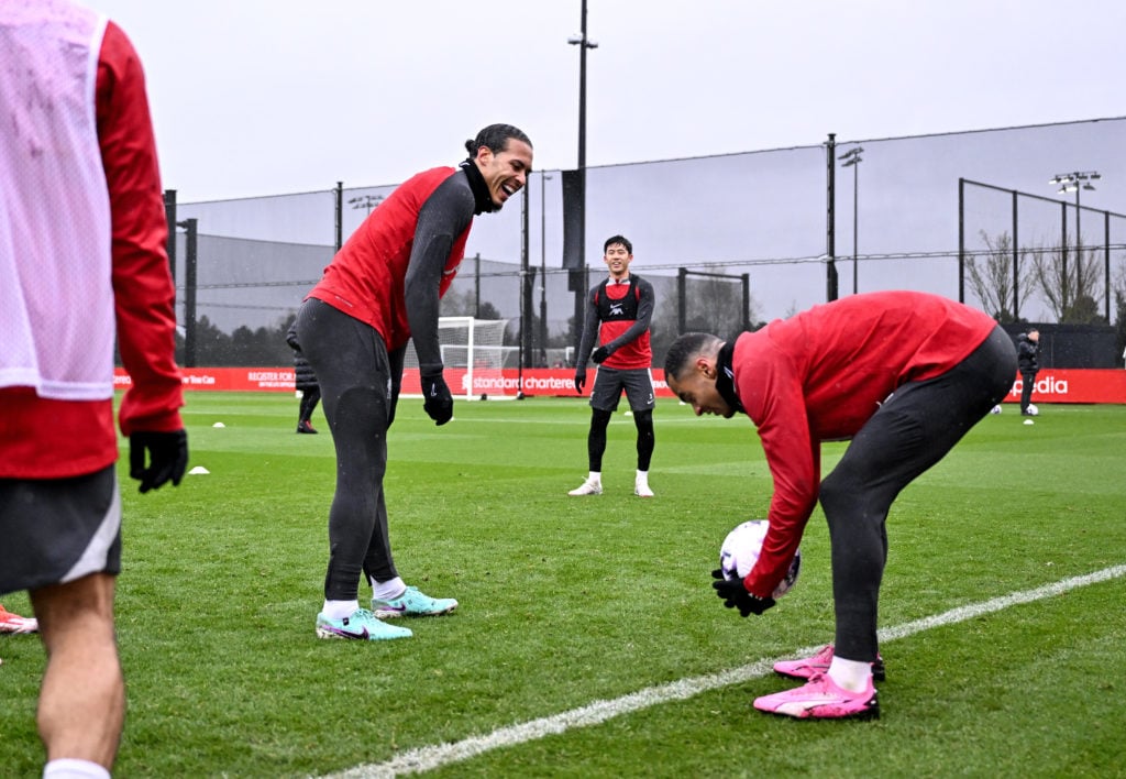 (THE SUN OUT, THE SUN ON SUNDAY OUT) Virgil van Dijk captain of Liverpool during a training session at AXA Training Centre on March 28, 2024 in Kir...