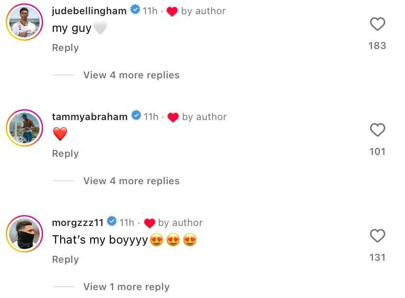 Jude Bellingham and Tammy Abraham congratulate Villa defender Ezri Konsa on full England debut last night.