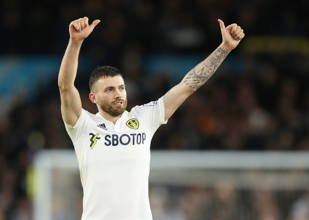 Stuart Dallas of Leeds United celebrates following the Premier League match between Leeds United and Burnley at Elland Road on January 02, 2022 in ...