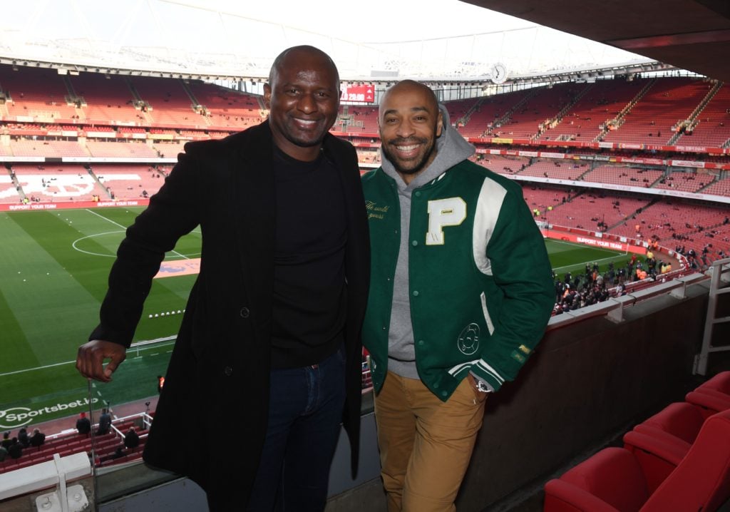 ex Arsenal platers (L-R) Patrick Vieria and Thierry Henry before the Premier League match between Arsenal FC and Southampton FC at Emirates Stadium...