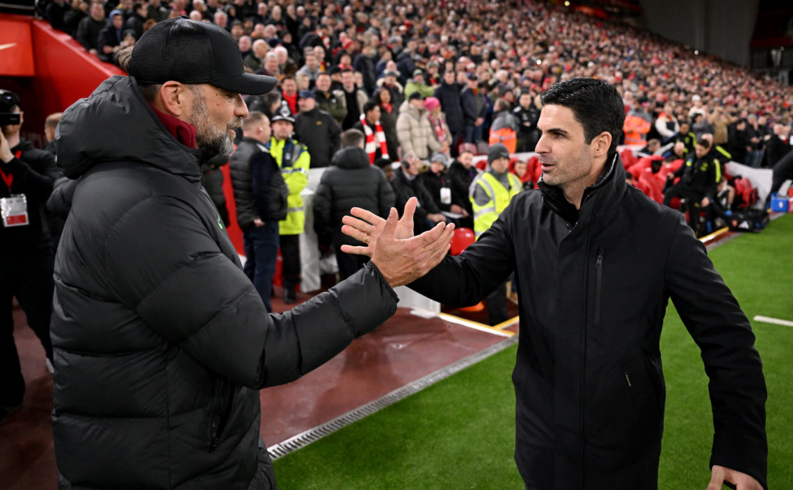 (THE SUN OUT, THE SUN ON SUNDAY OUT) Jurgen Klopp manager of Liverpool with Mikel Arteta manager of Arsenal during the Premier League match between...
