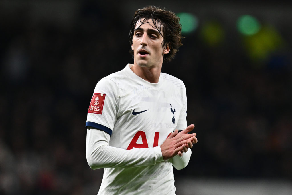 Bryan Gil of Tottenham Hotspur gestures during the Emirates FA Cup Third Round match between Tottenham Hotspur and Burnley at Tottenham Hotspur Sta...