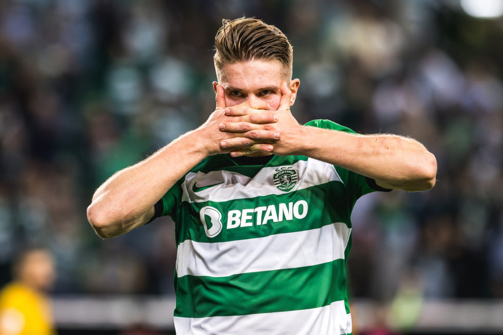 Viktor Gyokeres of Sporting CP celebrates a goal during the