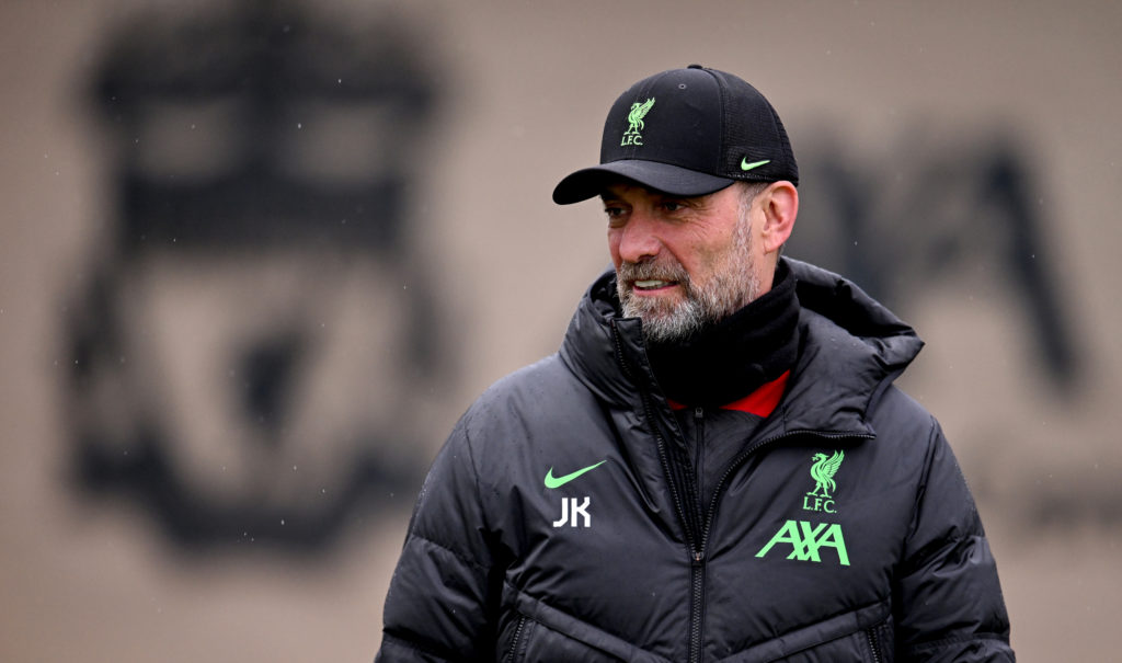 (THE SUN OUT, THE SUN ON SUNDAY OUT) Jurgen Klopp manager of Liverpool during a training session at AXA Training Centre on March 28, 2024 in Kirkby...