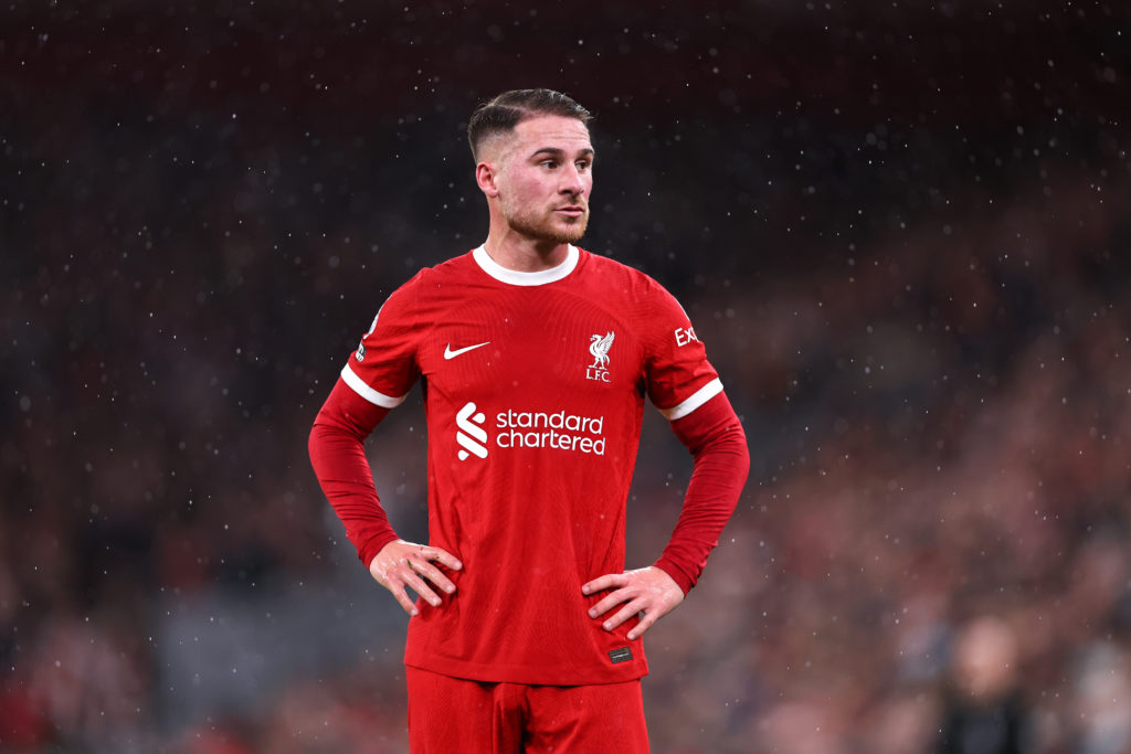 Alexis Mac Allister of Liverpool during the Premier League match between Liverpool FC and Sheffield United at Anfield on April 4, 2024 in Liverpool...