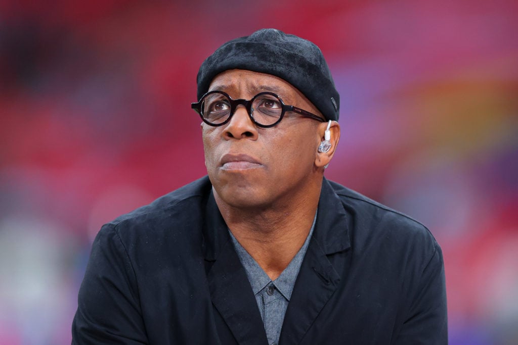 ITV Sport pundit Ian Wright looks on during the UEFA Women's European Qualifier match between England and Sweden on April 05, 2024 in London, Engl...