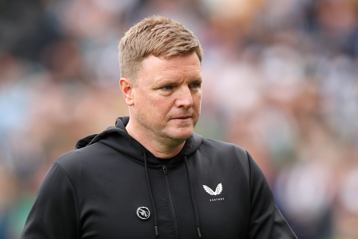 Eddie Howe, Manager of Newcastle United, looks on during the Premier League match between Fulham FC and Newcastle United at Craven Cottage on April...