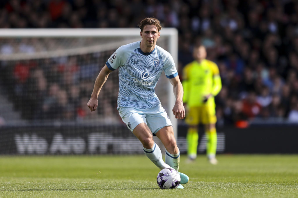 Illia Zabarnyi of Bournemouth during the Premier League match between Luton Town and AFC Bournemouth at Kenilworth Road on April 06, 2024