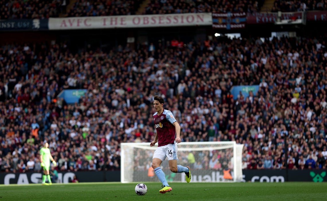 Pau Torres of Aston Villa in action during the Premier League match between Aston Villa and Brentford FC at Villa Park on April 06, 2024 in Birming...