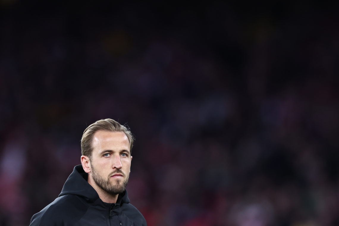 Harry Kane of Bayern Munich during the UEFA Champions League quarter-final first leg match between Arsenal FC and FC Bayern M¸nchen at Emirates Sta...