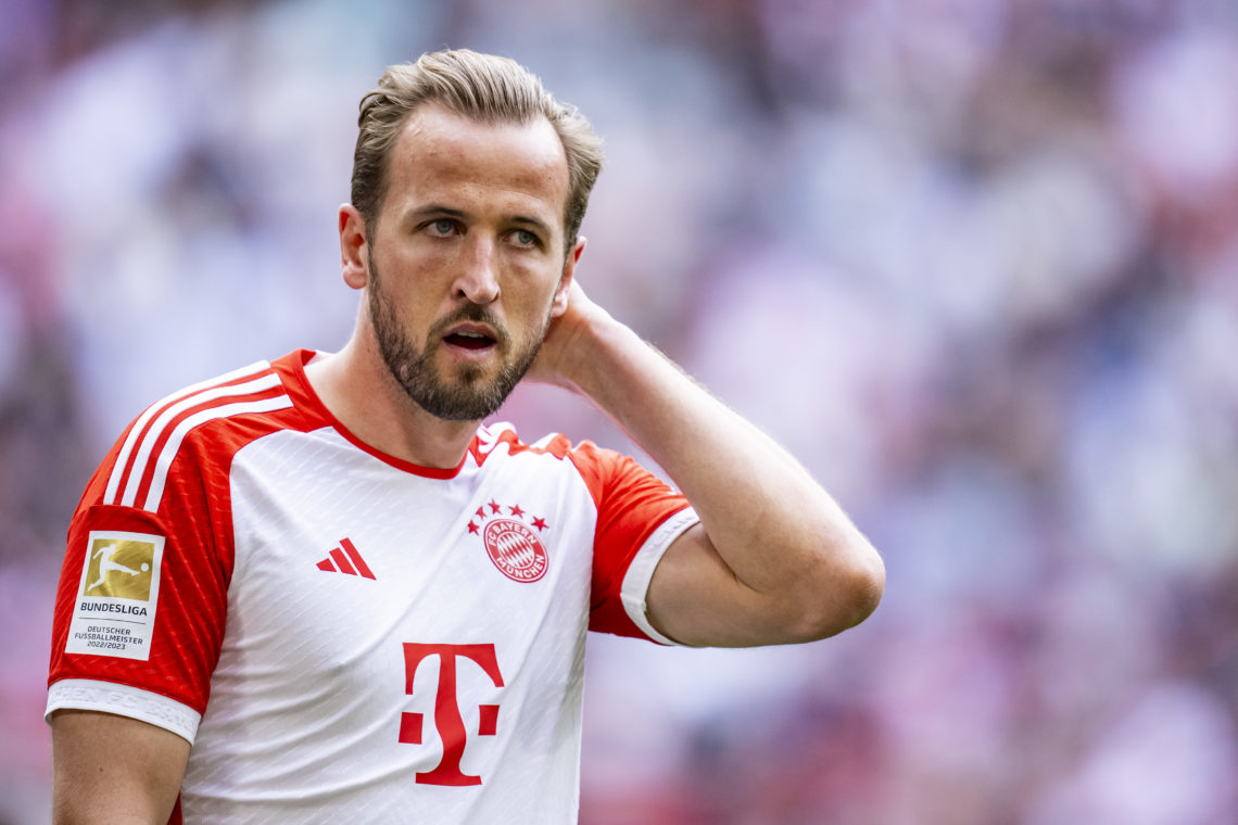 Harry Kane of FC Bayern Muenchen looks on during the Bundesliga match between FC Bayern München and 1. FC Köln at Allianz Arena on April 13, 2024 i...
