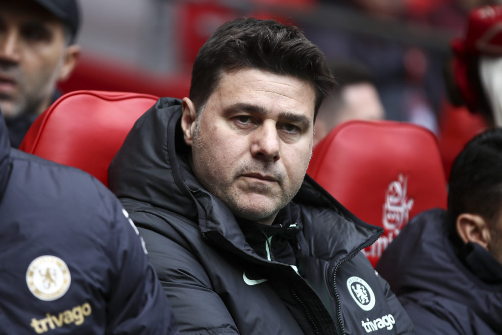 Mauricio Pochettino looking on before the FA Cup semi-final between Manchester City and Chelsea