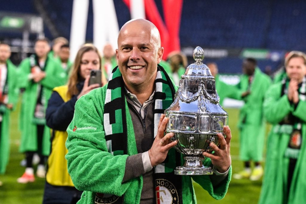 ROTTERDAM - Feyenoord coach Arne Slot with the TOTO KNVB Cup after the TOTO KNVB Cup final match between Feyenoord and NEC Nijmegen in Feyenoord St...