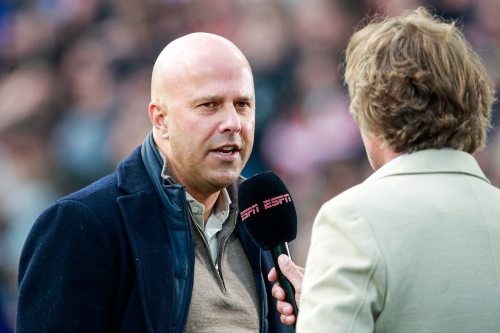 Head Coach Arne Slot of Feyenoord during a pre-game interview ahead of the TOTO KNVB Cup final match between Feyenoord and NEC at Stadion Feyenoord...