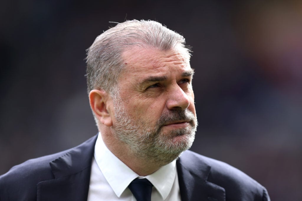 Ange Postecoglou, Manager of Tottenham Hotspur, looks on prior to the Premier League match between Newcastle United and Tottenham Hotspur at St. Ja...