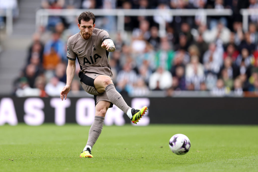 Pierre-Emile Hojbjerg of Tottenham Hotspur passes the ball during the Premier League match between Newcastle United and Tottenham Hotspur at St. Ja...