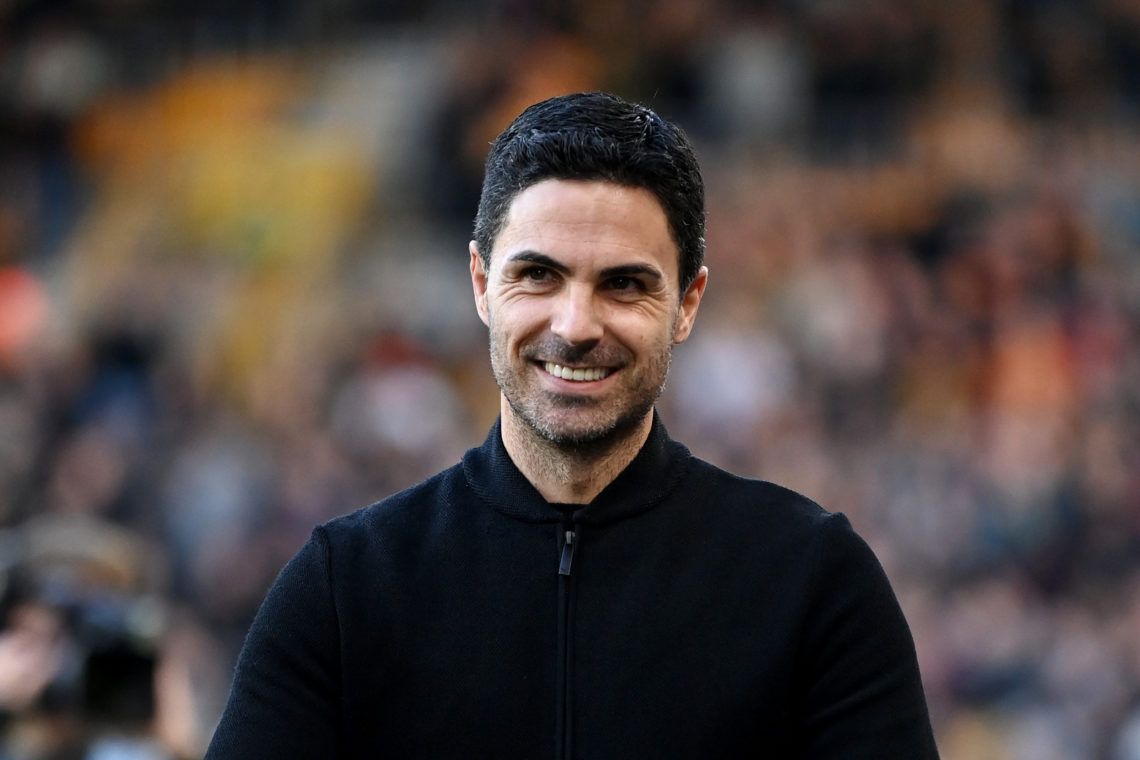 Mikel Arteta, Manager of Arsenal, looks on prior to the Premier League match between Wolverhampton Wanderers and Arsenal FC at Molineux on April 20...