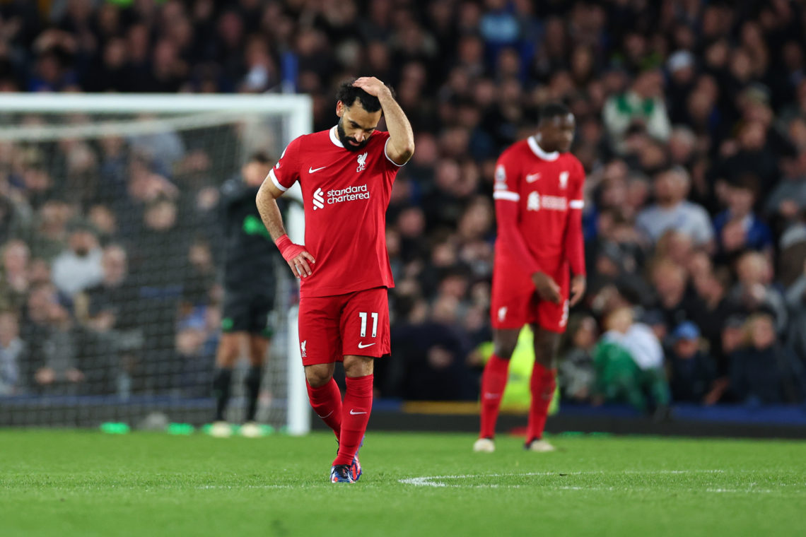 A dejected Mohamed Salah of Liverpool after conceding the second goal during the Premier League match between Everton FC and Liverpool FC at Goodis...