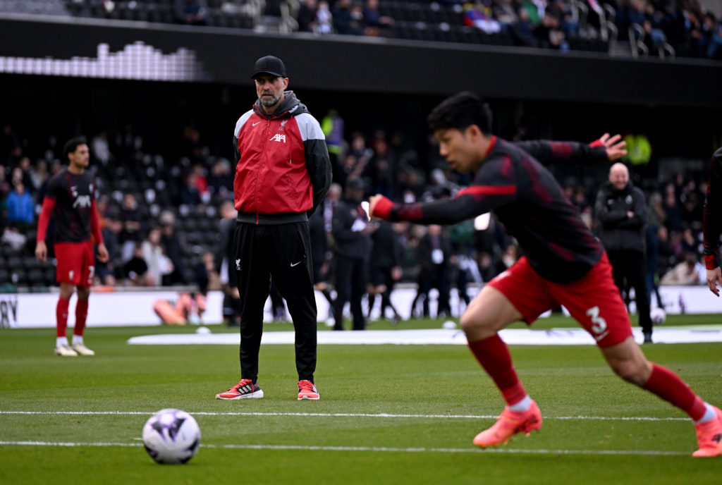 (THE SUN OUT, THE SUN ON SUNDAY OUT) Jurgen Klopp manager of Liverpool during the warm up before the Premier League match between Fulham FC and Liv...