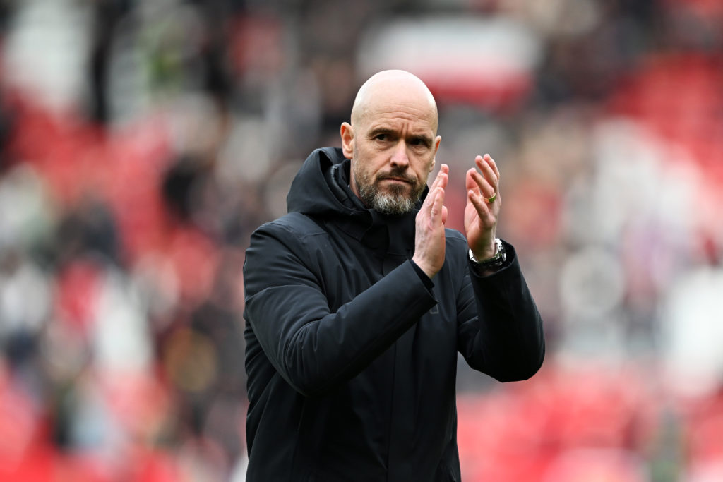 Erik ten Hag, Manager of Manchester United, applauds the fans after the Premier League match between Manchester United and Burnley FC at Old Traffo...