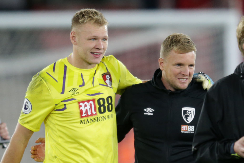Aaron Ramsdale and Eddie Howe of Bournemouth after their sides 3-1 win during the Premier League match between Southampton FC and AFC Bournemouth  ...