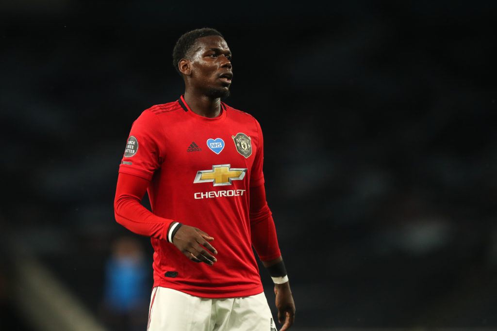Paul Pogba of Manchester United during the Premier League match between Tottenham Hotspur and Manchester United at Tottenham Hotspur Stadium on Jun...