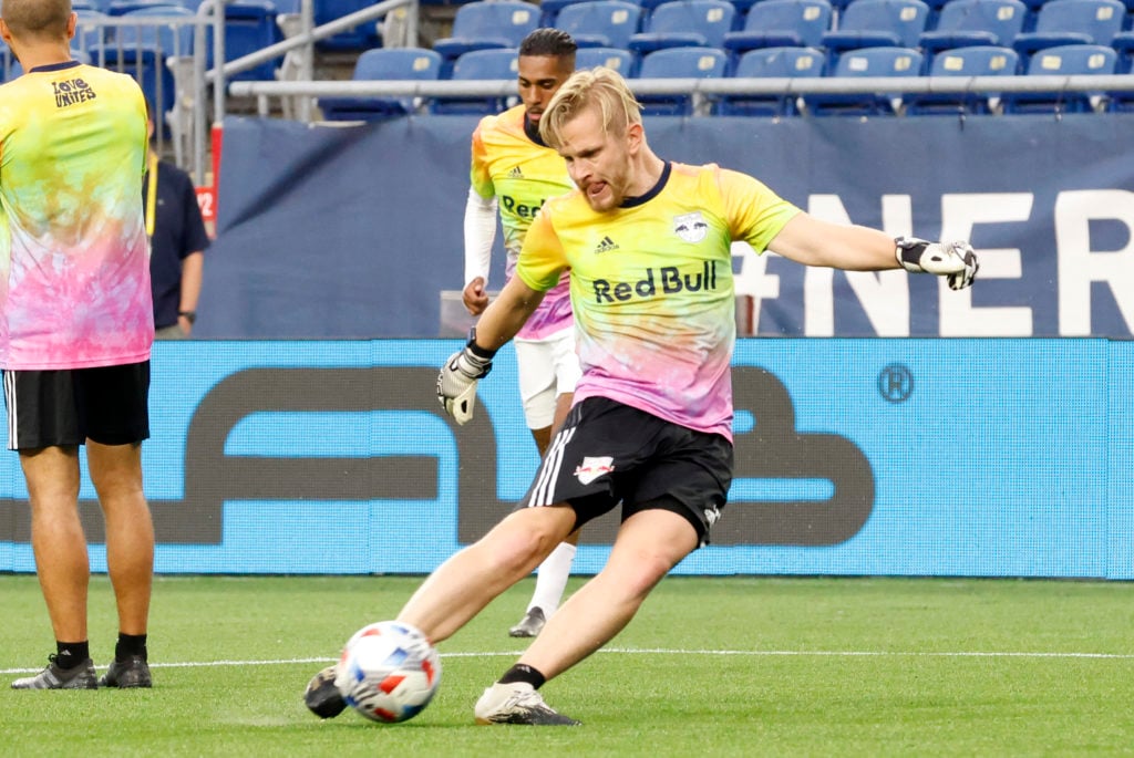 New York Red Bulls goalkeeper coach Jyri Nieminen in warm up before a match between the New England Revolution and the New York Red Bulls on May 22...