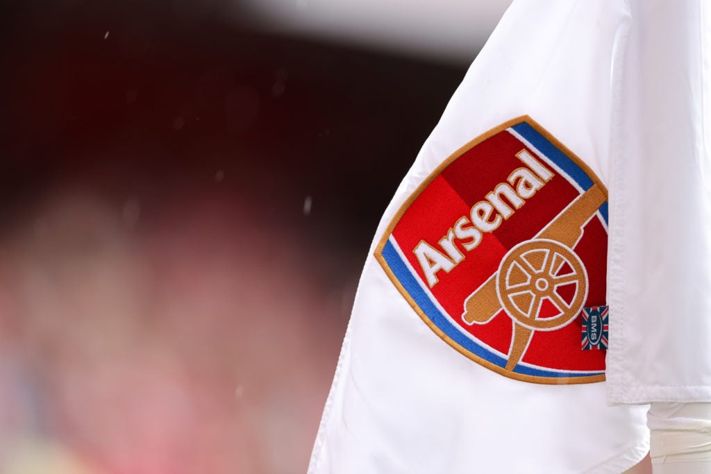 A general view of the Arsenal badge on a corner flag during Arsenal v Chelsea: The Mind Series at Emirates Stadium on August 1, 2021 in London, Eng...