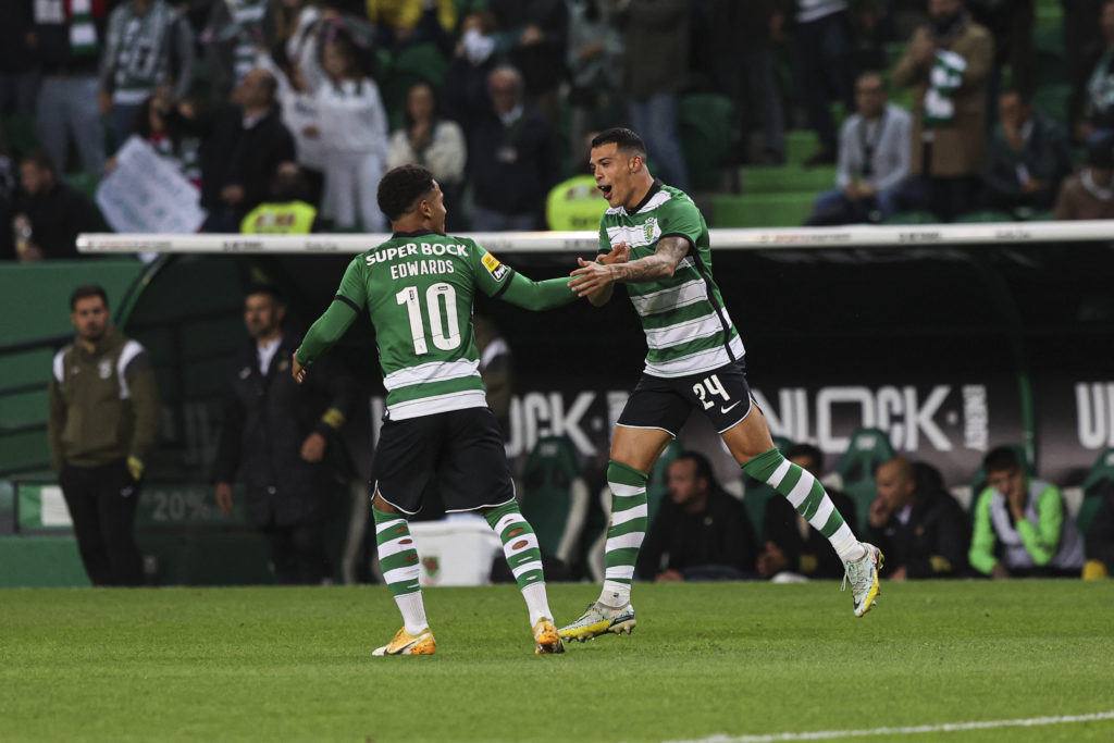 Pedro Porro (R) and Marcus Edwards (L) of Sporting CP