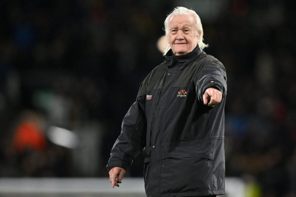 Former Fulham player Rodney Marsh is introduced at half-time in the English Premier League football match between Fulham and Wolverhampton Wanderer...