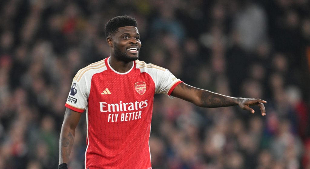 Thomas Partey of Arsenal during the Premier League match between Arsenal FC and Brentford FC at Emirates Stadium on March 09, 2024 in London, England.