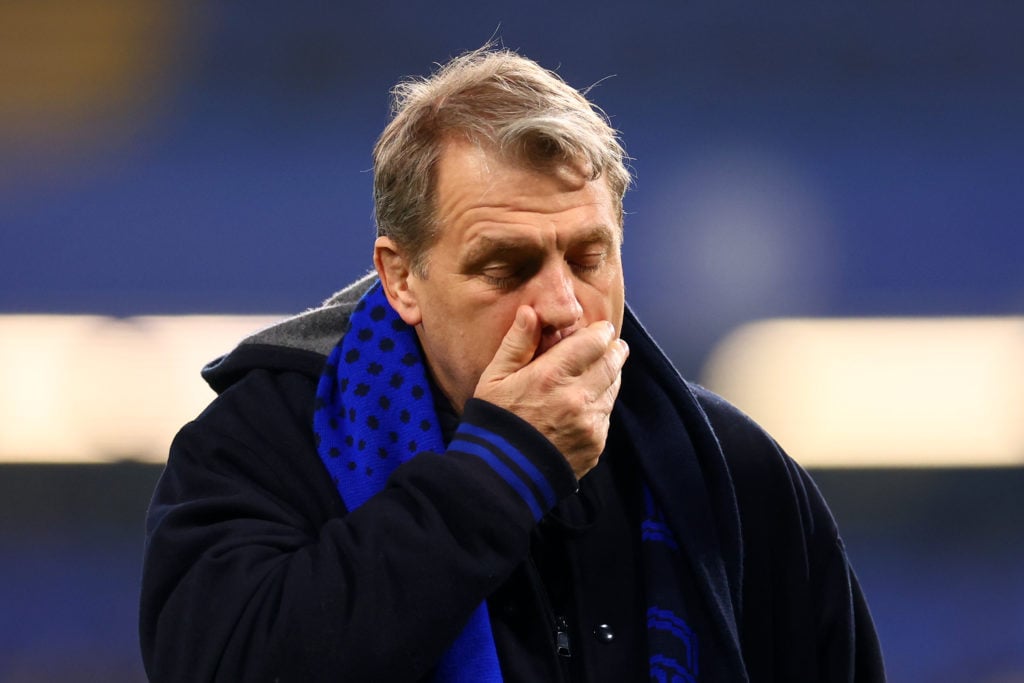 Todd Boehly looks dejected at Stamford Bridge